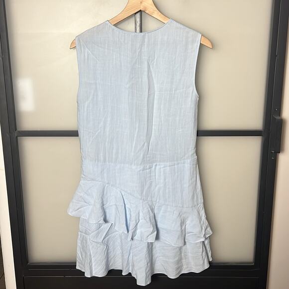 BURU Tiered Chambray Light Blue Mini Dress with Zipper Detail Size Small - Picture 2 of 7